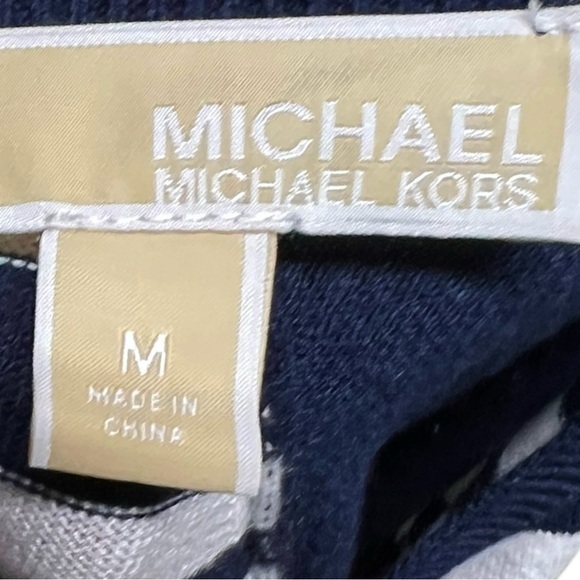 🌻Michael Kors Blue & White Stripe Hi-Low Hem Long Sleeve Back Zip Top Size M - Picture 9 of 10